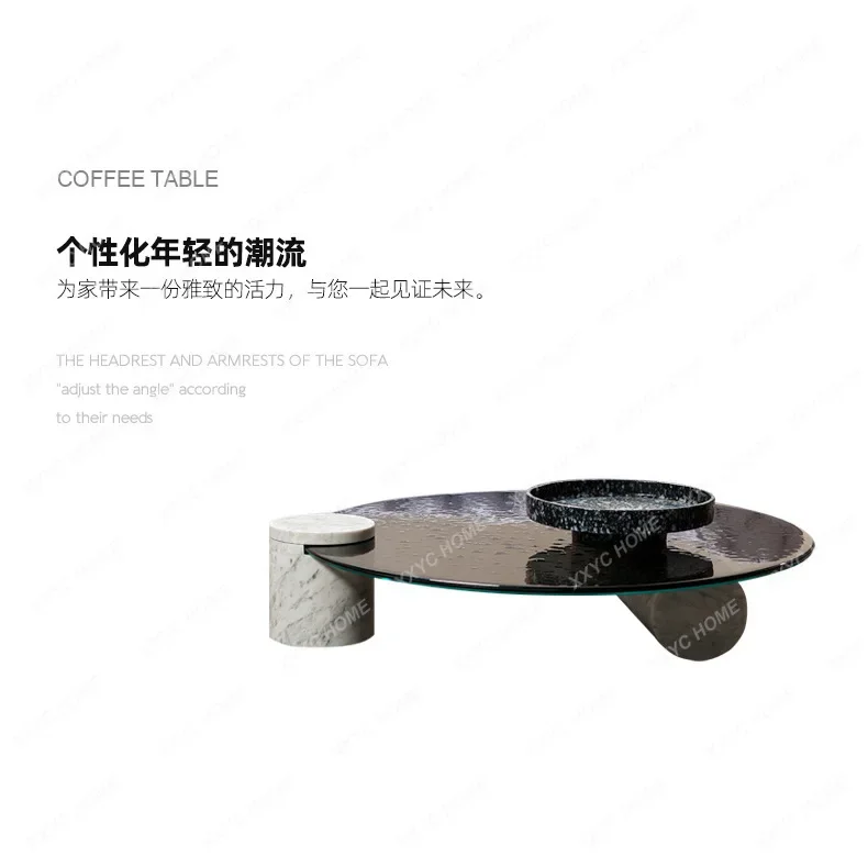 YYJ X High-end Water Ripple Coffee Table Wabi Sand Wind Gray Glass Bubble Surface Round Marble   Creative Glass Round Table