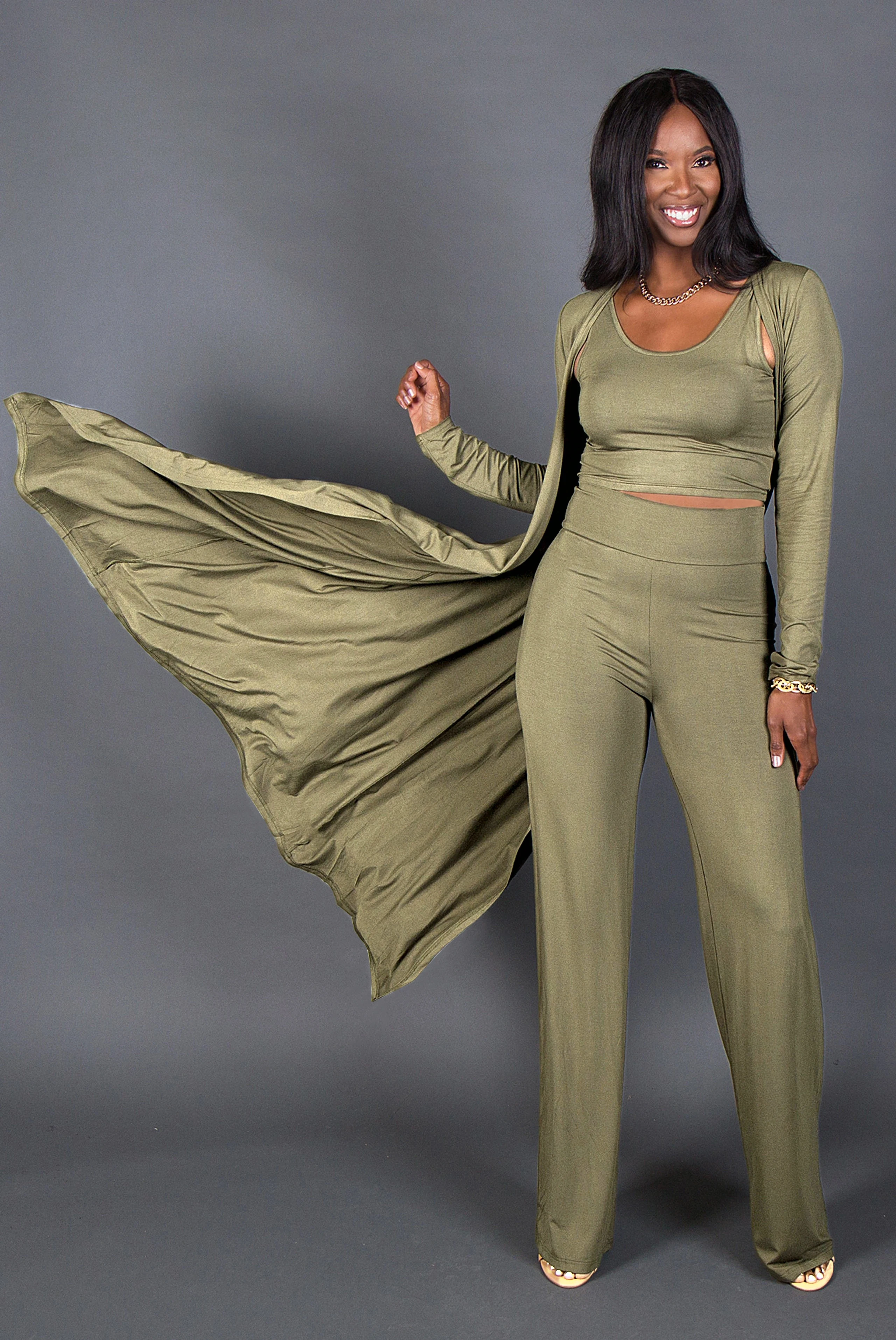 Grande taille-un ensemble trois pièces de manteau longue décontracté, à la mode et pour la maison pour les femmes