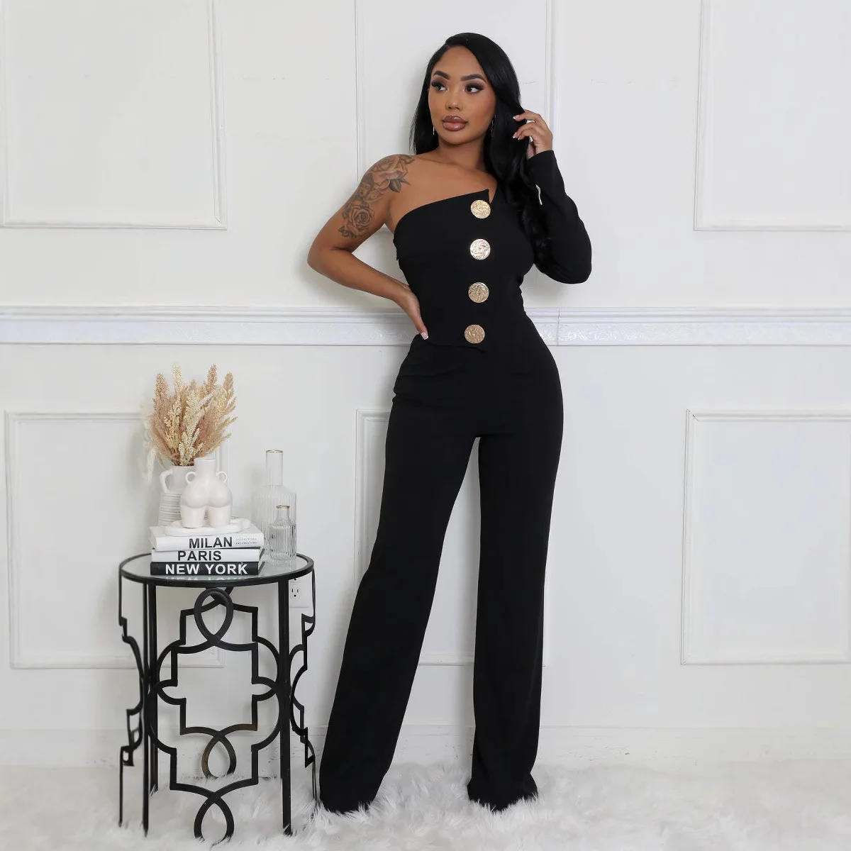 

Элегантные комбинезоны без бретелек без рукавов на пуговицах для девочек, весенне-осенние женские комбинезоны, цельный комбинезон для ночного клуба