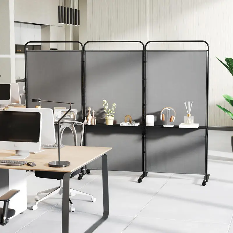 3-Panel 188cm Rolling Privacy Screen Folding Room Divider-Grey