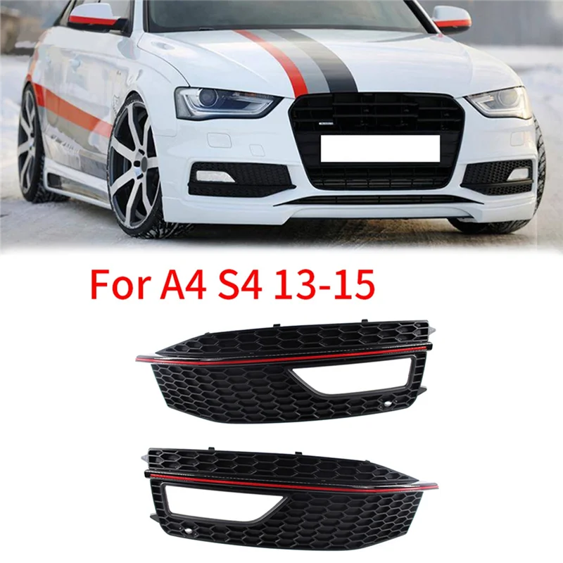 

1 Pair Red Line Fog Light Frame Grille Sports Style Fog Light Cover For A4 S4 13-15 Decorative Modification Replacement-ABQ