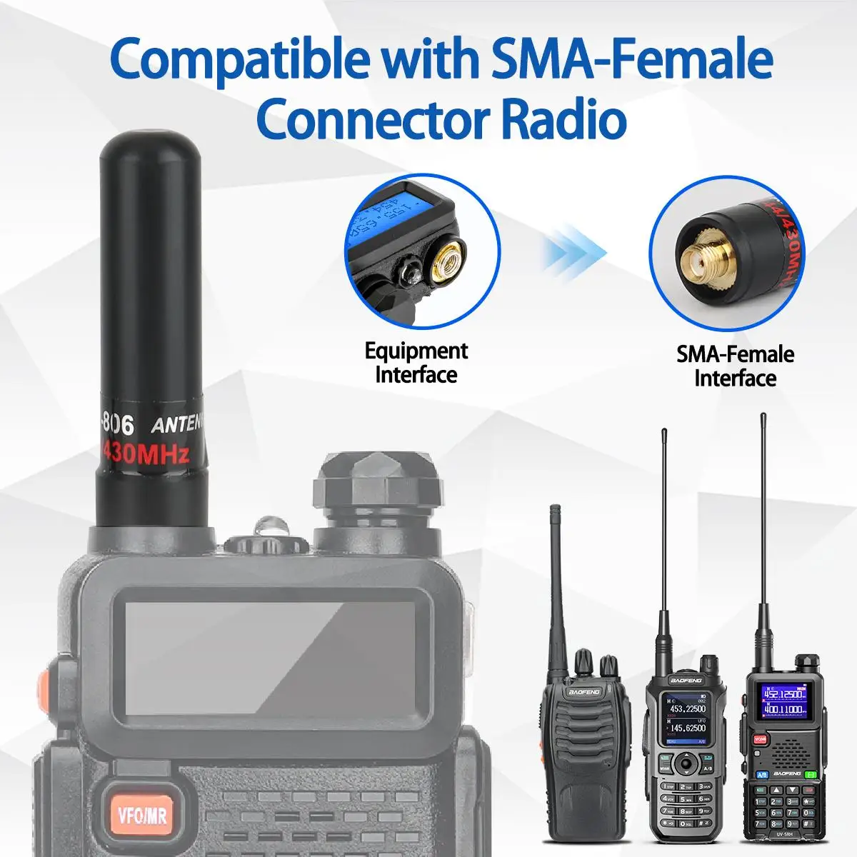 ABBREE AR-806 Mini antena SMA hembra dual-band UHF/VHF para Baofeng