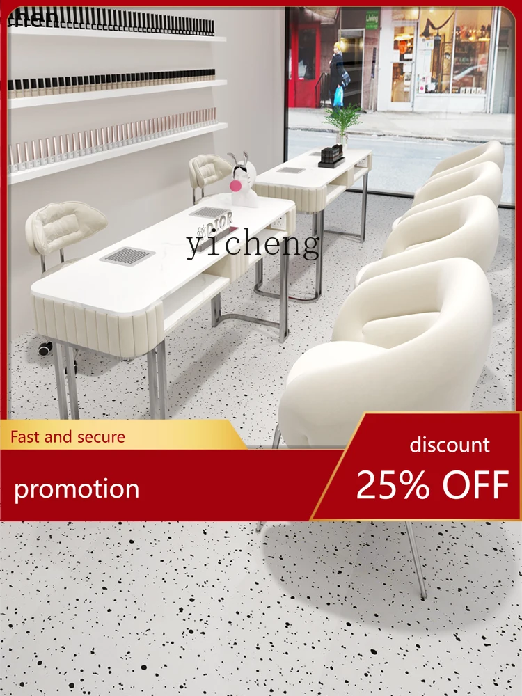 YFY Stainless Steel Cream Style Nail Table and Chair Set Embedded High-Power Vacuum Cleaner No Leakage Gray Nail Table