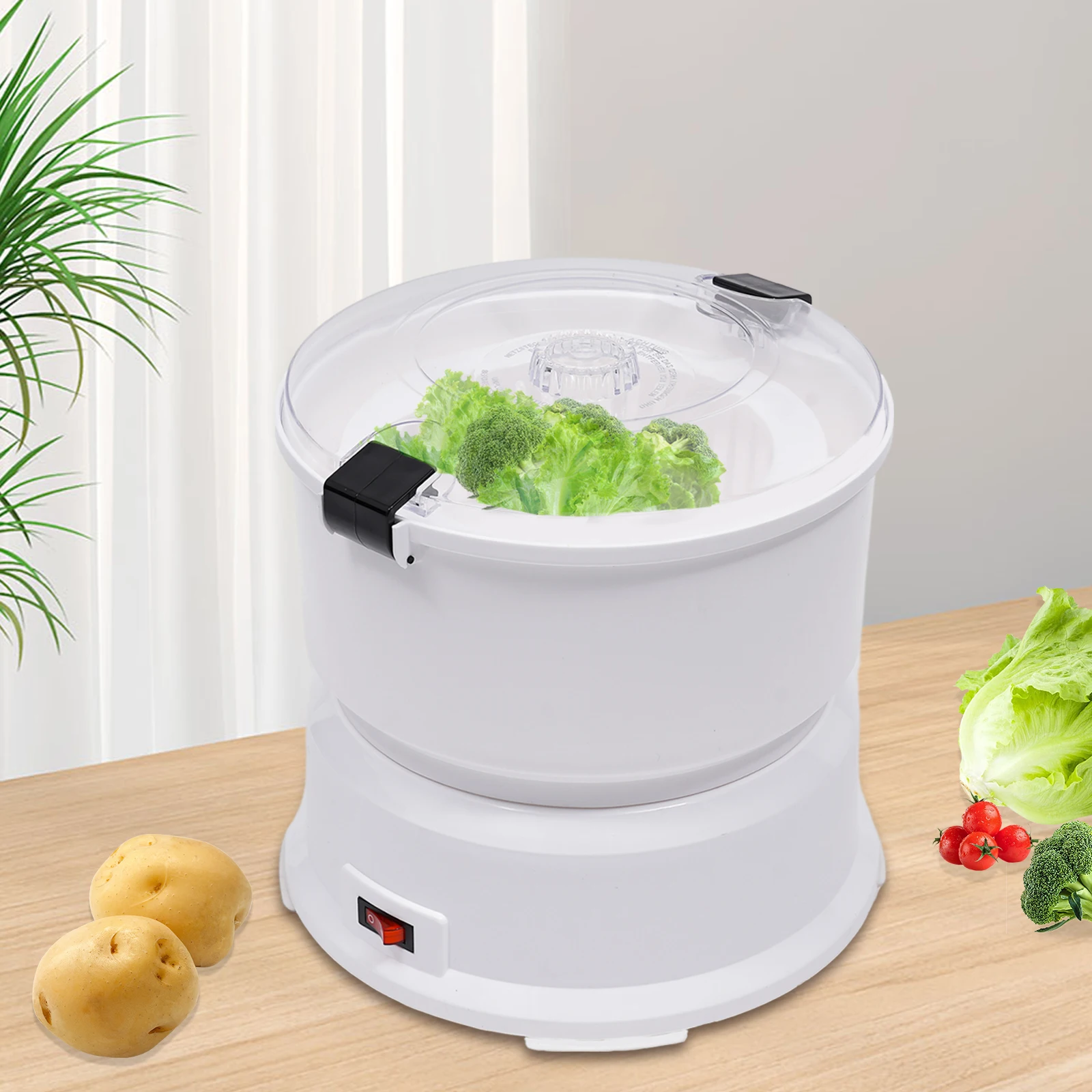 

2-in-1 Automatic Electric Potato Peeler Machine with Stainless Steel Peeler and Vegetable Dewatering Basket for Peeling Fruits