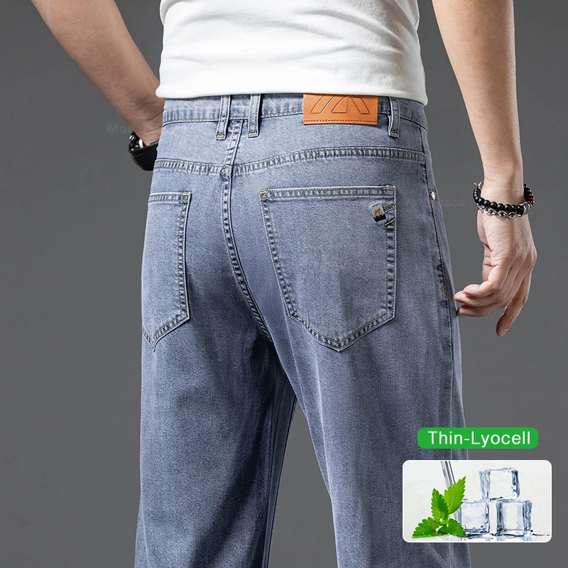 

Lyocell Ultra-thin Jeans for Men Soft Breathable Straight Stretch Trousers Fashion Casual Brand Male Clothes Denim Pants