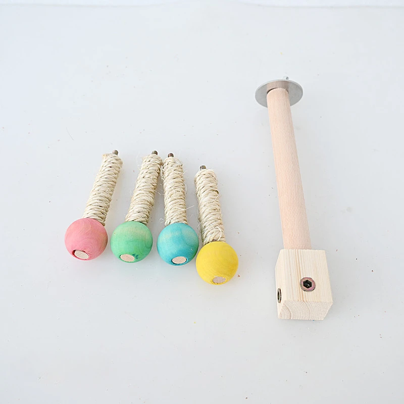 Parrot Bird Toy Cage with Bearing Rotating Stand Sisal Stand Stick Rotating Amusement and Educational Supplies