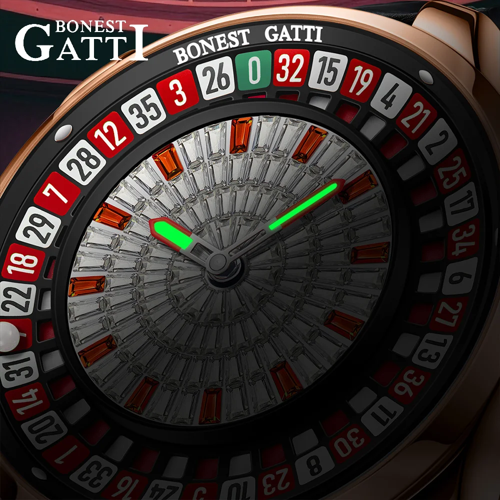 BONEST GATTI Watches European Button Roulette Fun Game Sapphire Mechanical Watch German Design Diamond Dial Leather Men's Watch