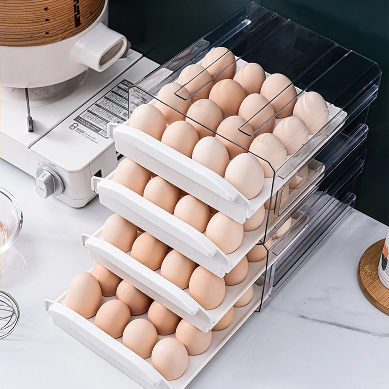 

Refrigerator Egg Storage Organizer Egg Holder for Fridger 2-Layer Drawer Type Stackable Storage Bins Clear Plastic Egg Holder