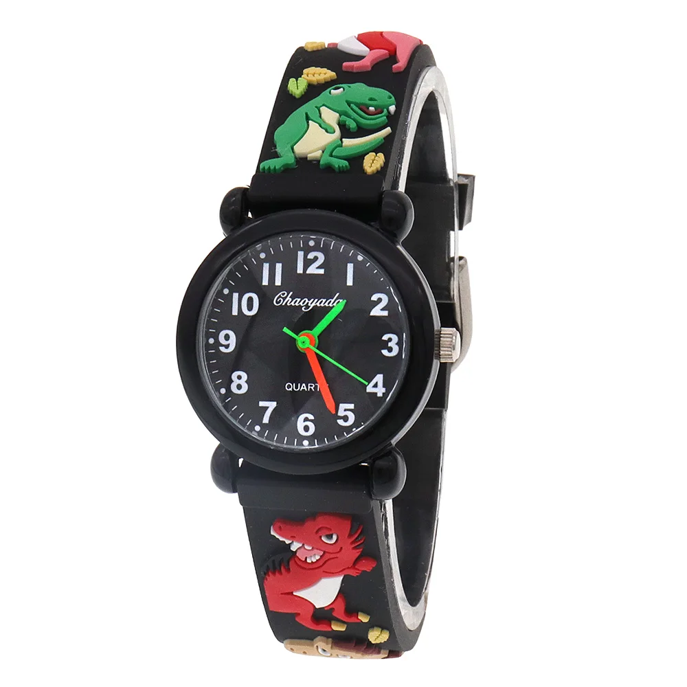 Cartoon Relógios Moda Casual Verão Meninos Girs Dinossauro Silicone Strap Quartz Relógios Crianças Presente Crianças Estudantes Relógio Digital