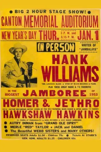 Hank Williams Jamboree Concert Poster 1953  Vintage  All Metal Tin Sign  8 x 12