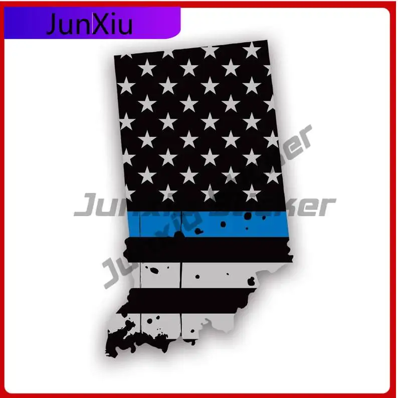 

Distressed Indiana State Shaped Subdued Us Flag Thin Blue Line Sticker Uv Protected Decals Police Law Enforcement In State Flag