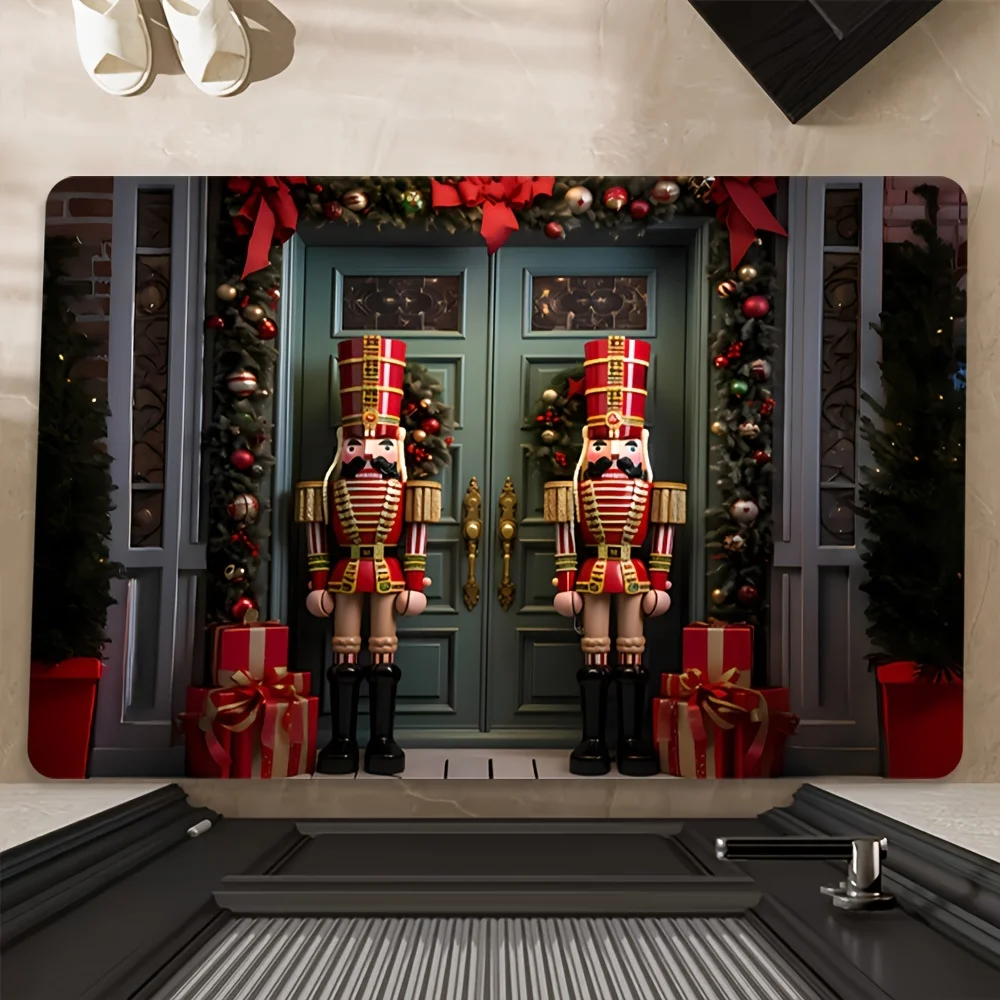 Nutcracker Flannel Christmas Mat Carpet, Non-Slip Washable Fade Resistant for Living Room Bedroom Office Hallway Decor