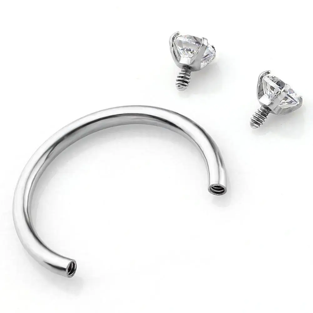 2pcs 16G Clear Cubic Zirconia Stainless Steel Horseshoe Hoop Multi-Functional Captive Ring for Nose Daith Lip Eyebrow