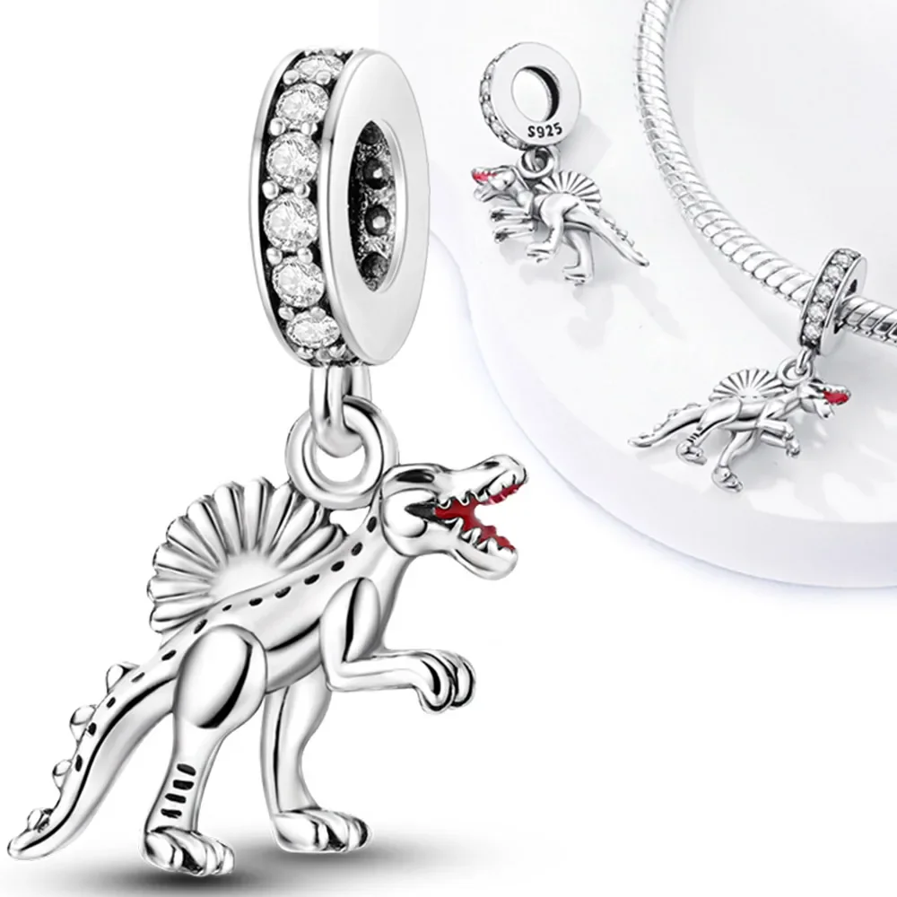 Abalorio de plata de ley 925 para mujer, dije de elefante, oso, pingüino, abeja, Gecko, dinosaurio, compatible con pulsera Pandora Original, regalo de joyería artesanal