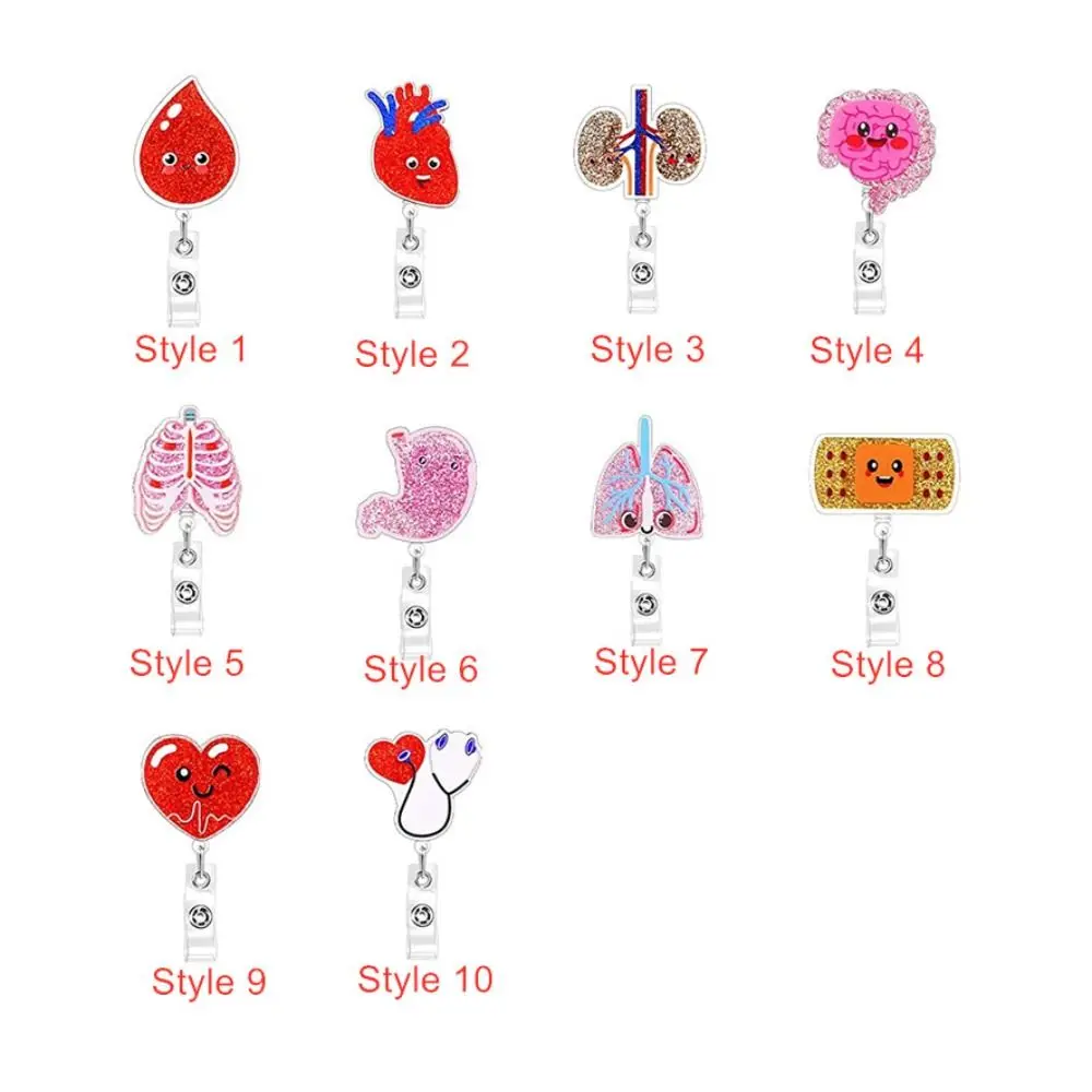360 Rotating Retractable Badge Reel Human Organs Name Tag ID Badge Holder Acrylic Lightweight Easy Pull Buckle Staff Card