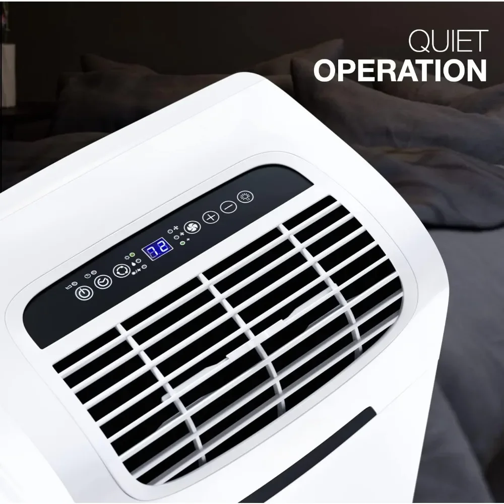 14000 BTU 115V dual hose heat pump portable air conditioner and heater, including remote control white