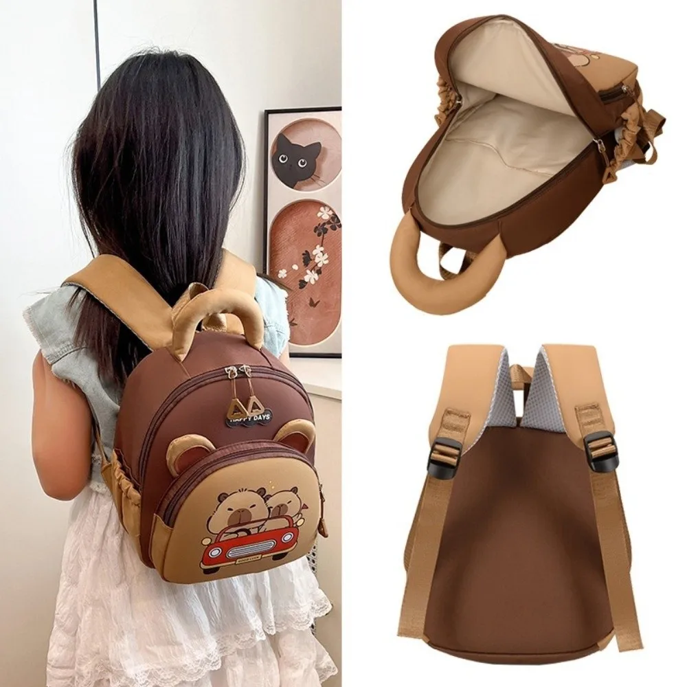 Kawaii Cartoon Capybara Backpack Large Capacity Nylon Capybara School Bag Lightweight Multi-pocket Kindergarten Backpack