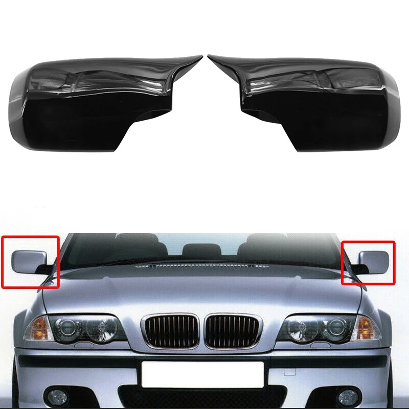 

For -BMW E46 E39 325I 530I 330I 525I Bright Black ABS Side Rear View Mirror Cap Cover Shell Trim