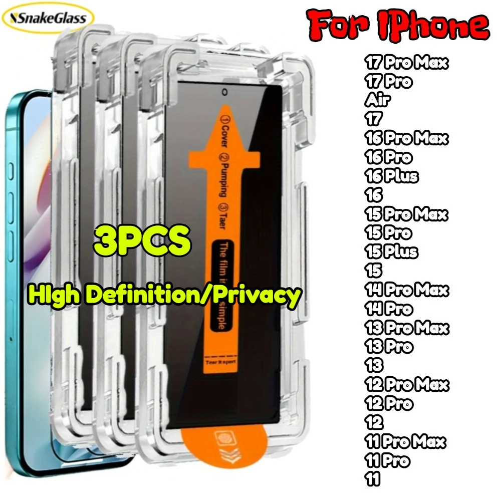 

3PCS Privacy Tempered Glass for iPhone 17 Pro Max High Definition Screen Protector For iPhone 16 Pro Max 16e 17e 16 15 14 13 12