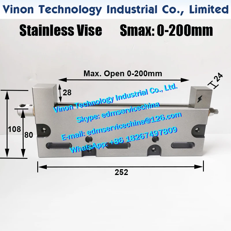 VISE-200 Wire EDM Vise | Max Open 0-200mm | Precision Clamping Vise for Wire Cutting Machine | Manual Fixture Stainless Steel