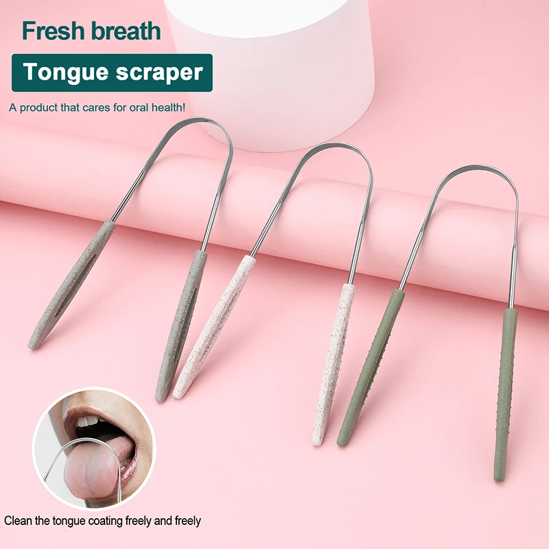 1PCS Stainless Steel Tongue Scraper Fresh Breath Cleaning Coated Tongue Toothbrush Oral Hygiene U-shaped Metal Tongue Scraper