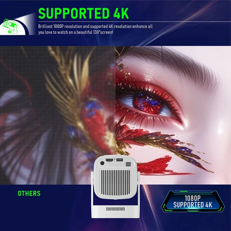 

Projector HY260 PRO 1080P Android 11 4K Projector 200ANSI Wifi6 BT5.4 Cinema Outdoor Portable