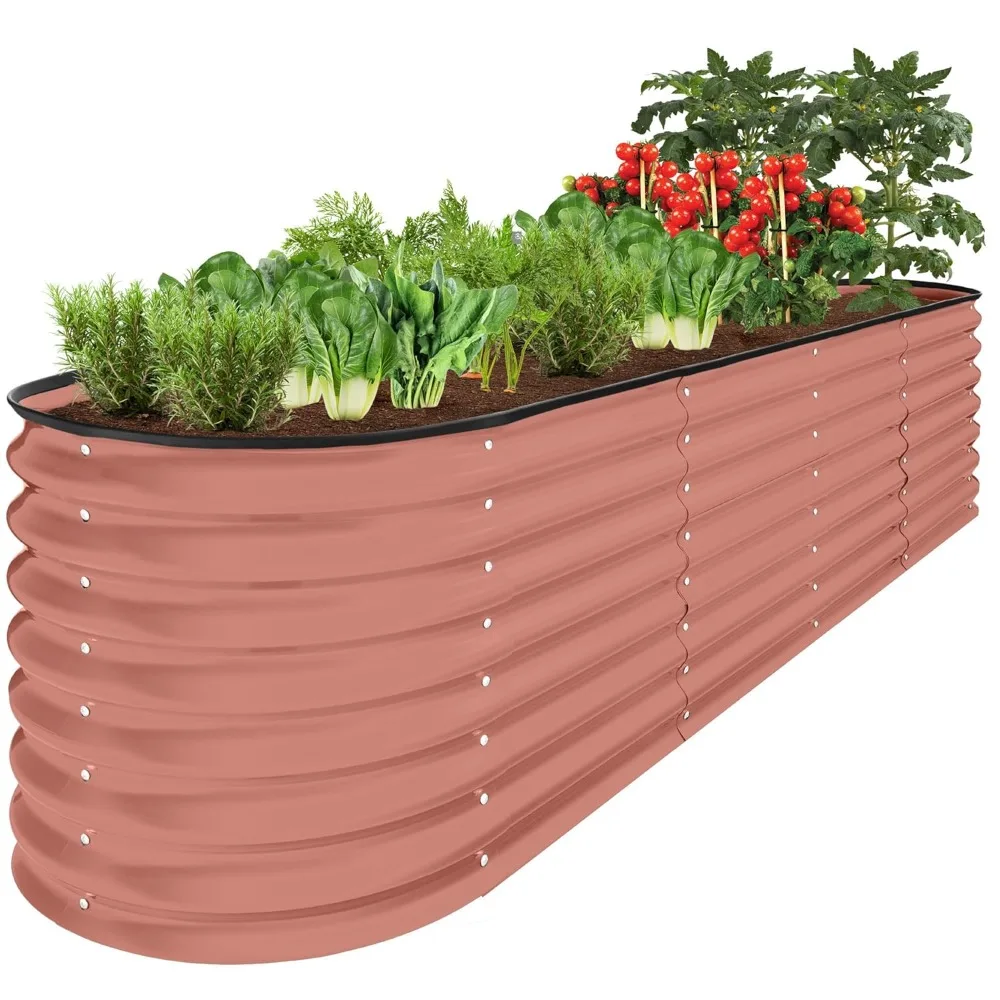 

8x2x2ft Metal Raised Garden Bed, Oval Outdoor Deep Root Planter Box for Vegetables, Herbs w/ 4, Customized