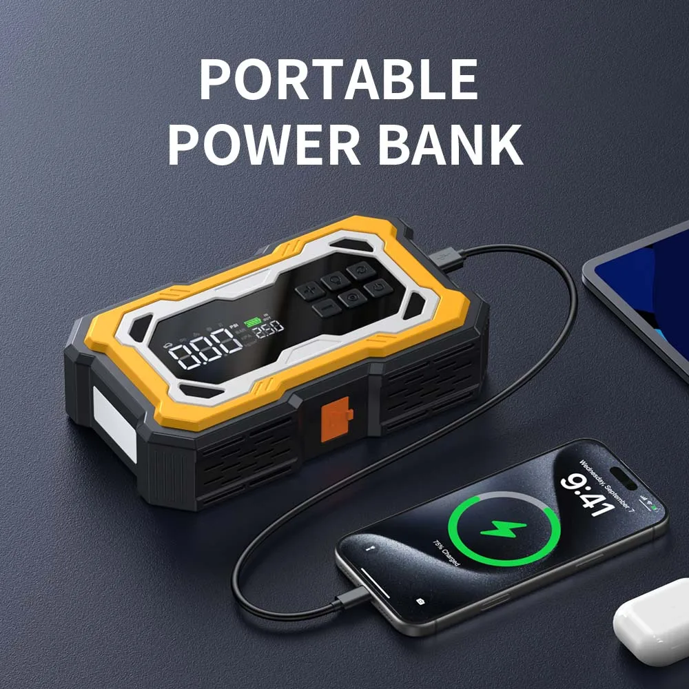 Portable Car Jump Starter 6000A Air Compressor 160PSI, Auto Tire Inflator Battery Booster for 9.0L Gas 6.5L Diesel Car SUV Truck