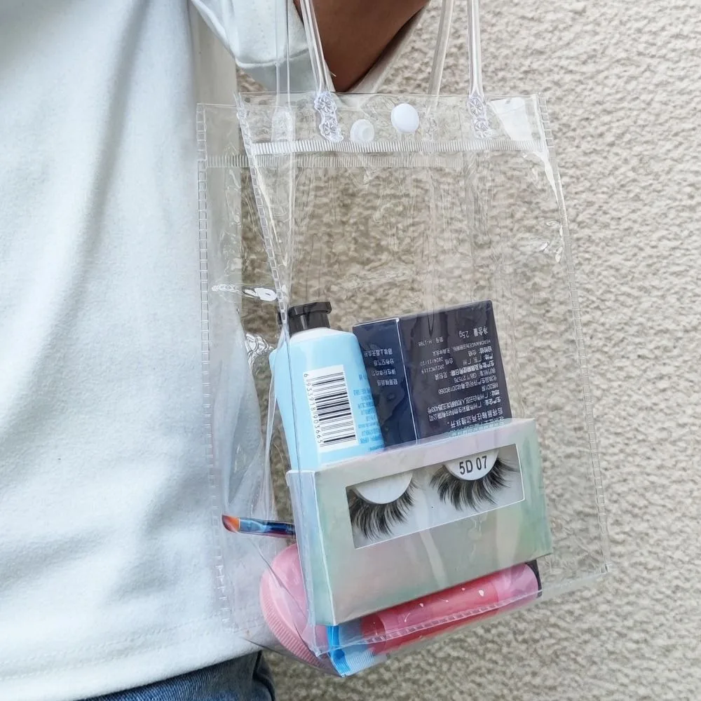 1/10Pcs Portable PVC Transparent Gift Bag Waterproof with Button Candy Gift Packaging Hand Loop Cosmetic Bag Baby Shower