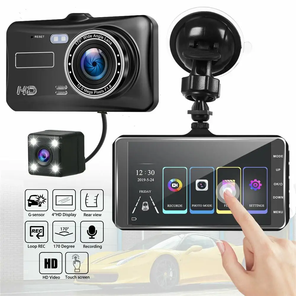 

Two Lens 4.0'' Screen Driving 1080P Recorder G-sensor OEM Car Dashcam With touch screen