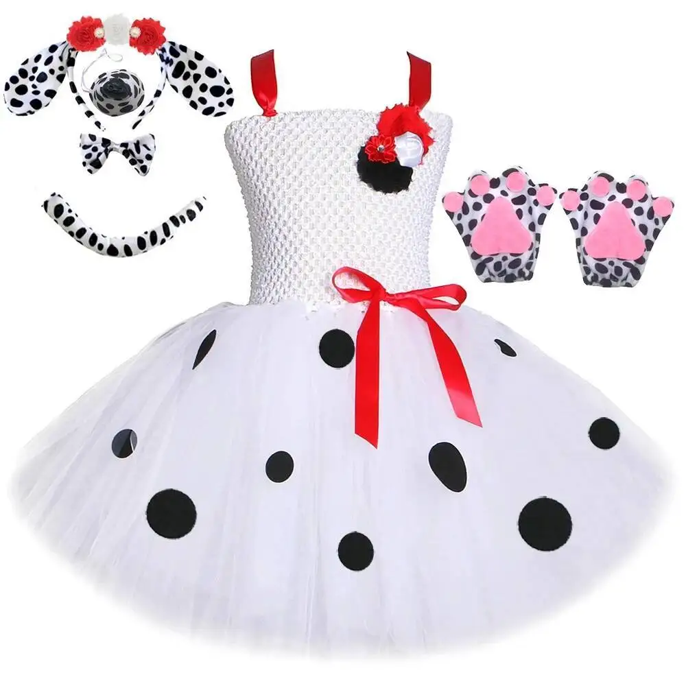 Dalmatian Dog Costume for Baby Girls Animal Spotted Puppy Dresses for Kids Birthday Ballet Tutus Children Christmas Party Outfit