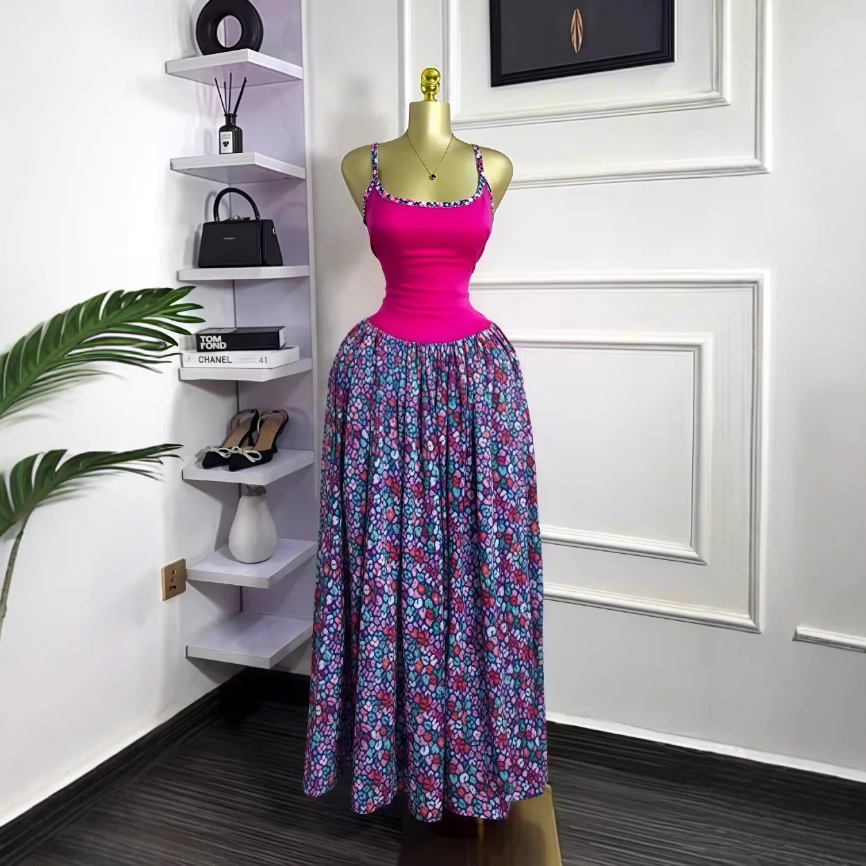 Abito lungo maxi da donna con stampa floreale patchwork con cinturino e canotta 2025 Abiti da sera sexy per feste da club per compleanno estivo in spiaggia