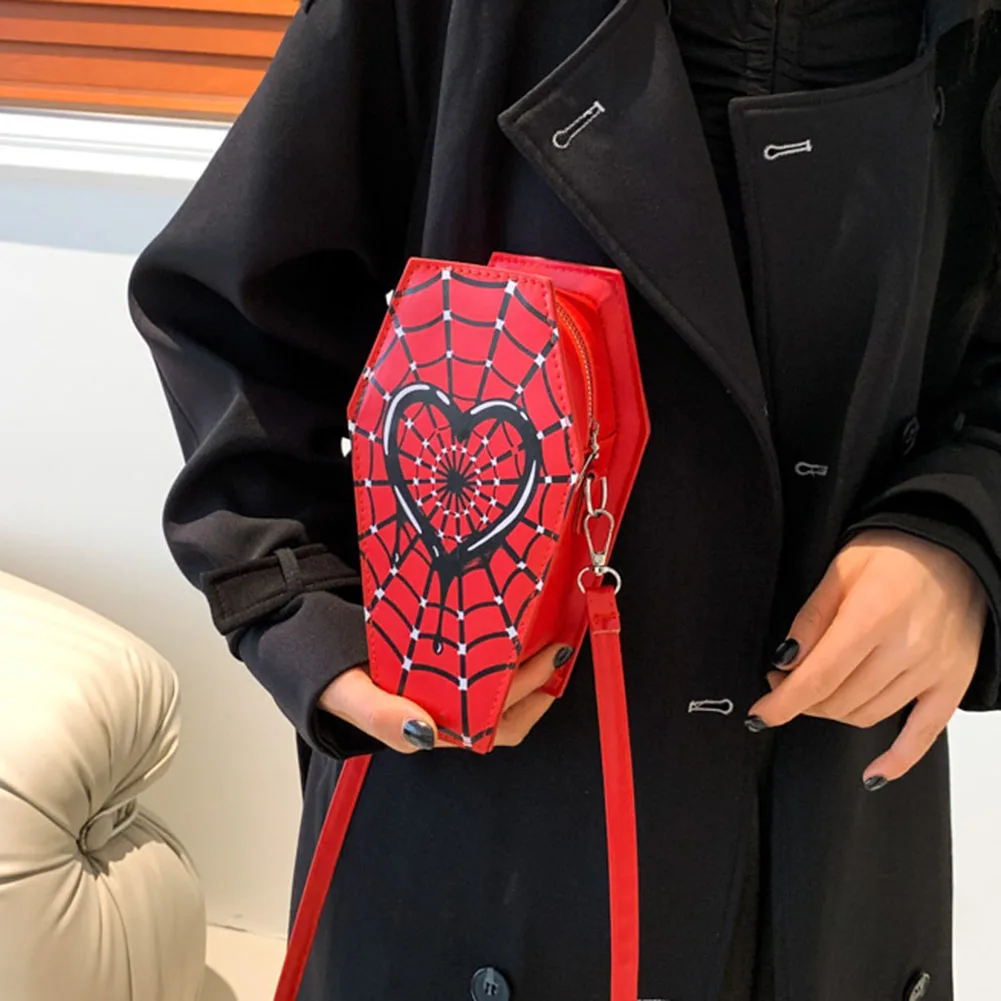 

Women Creative Commuting Bag Large Capacity Coffin Shaped Casual Satchel Bag Creative Spider Web Shoulder Messenger Sling Bag
