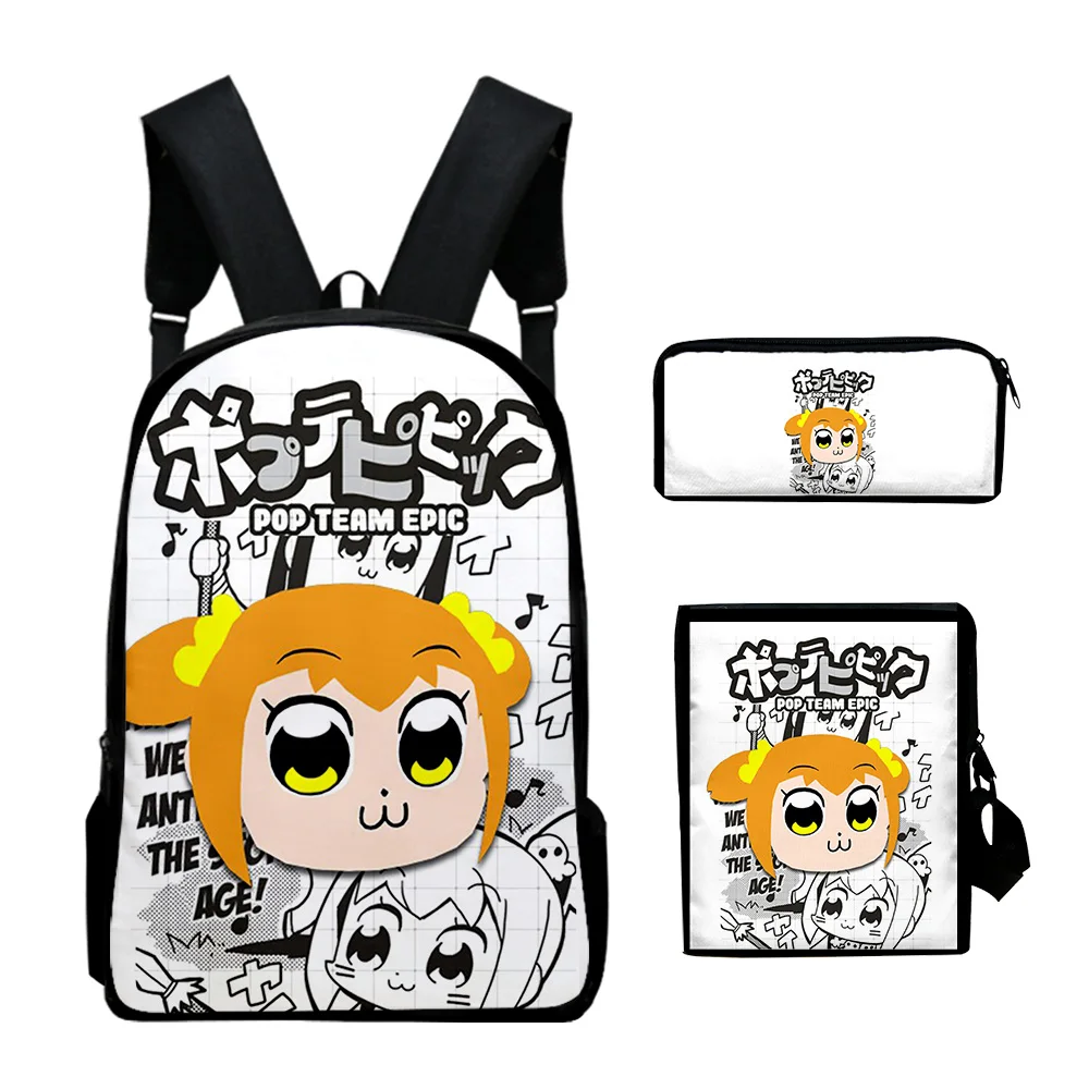 

Классический оригинальный набор из 3 предметов с 3D-принтом Pop Team Epic: школьный рюкзак, сумка для ноутбука, сумка через плечо, пенал.