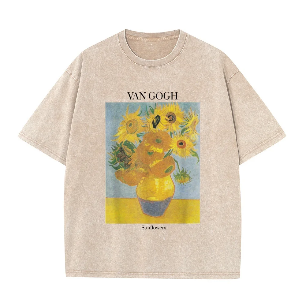 Van Gogh Suowers Art Gift Vincent T-Shirt Clothes Women's Oversize Regular Casual Cotton Men Shirt Graphic Tee Funny Quote