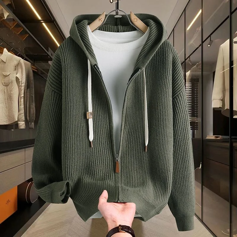 

Ele Мужской открытый кардиган с капюшоном, свитер, вязаное пальто Jaet Lazy Sle, зимнее пальто Busin или длина, искусственный материал для среднего...