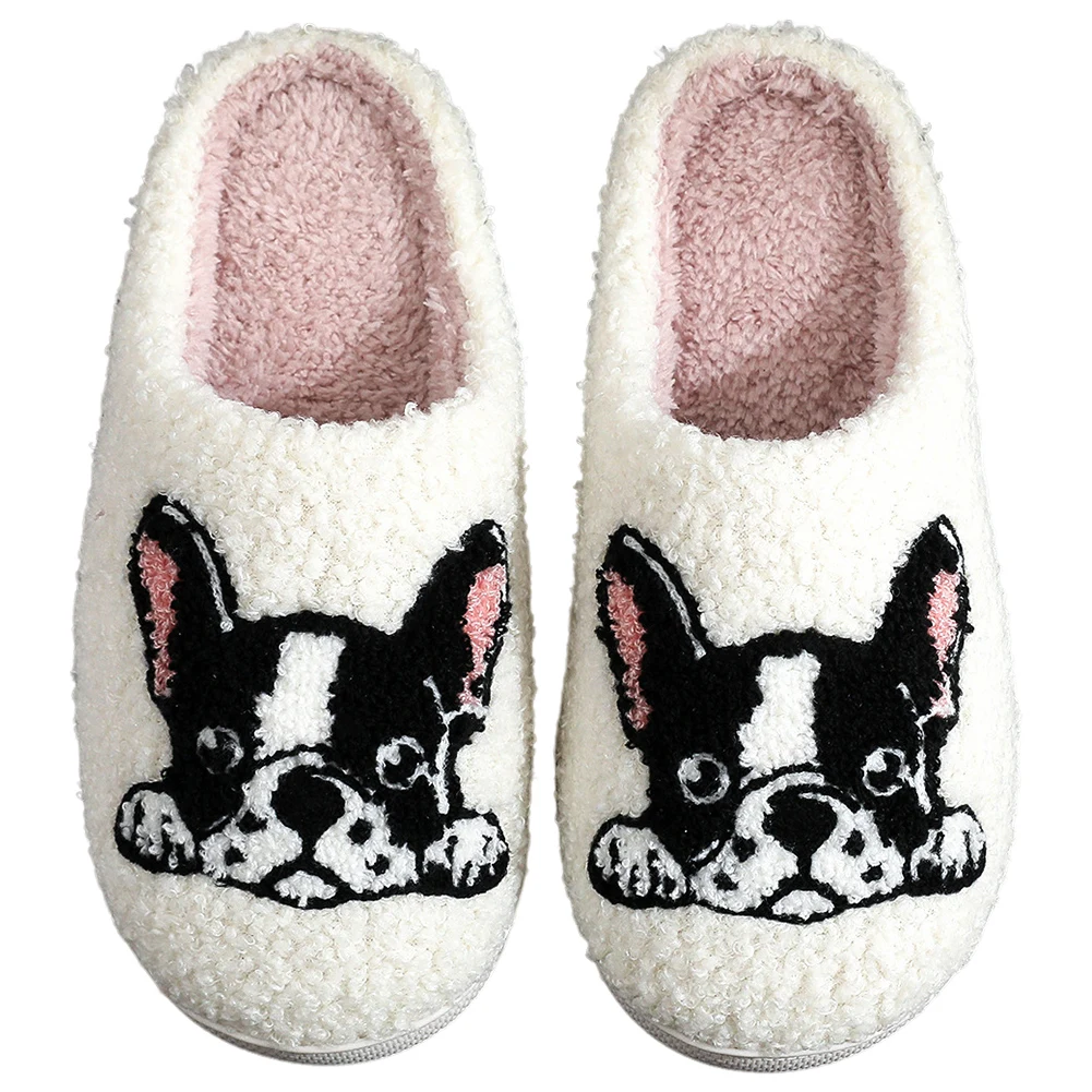 Pluche Bulldog-pantoffels Leuke huispantoffels Antislip Zachte wolkenslippers Comfortabele pluizige hondenpantoffels voor de herfst en winter