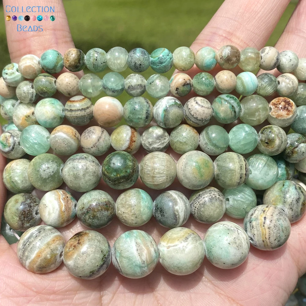 6-12mm Natural Stone Beads Green Stripe Stone Round Spacer Loose Beads For Jewelry Making Beadwork DIY Bracelet Necklace 15‘’