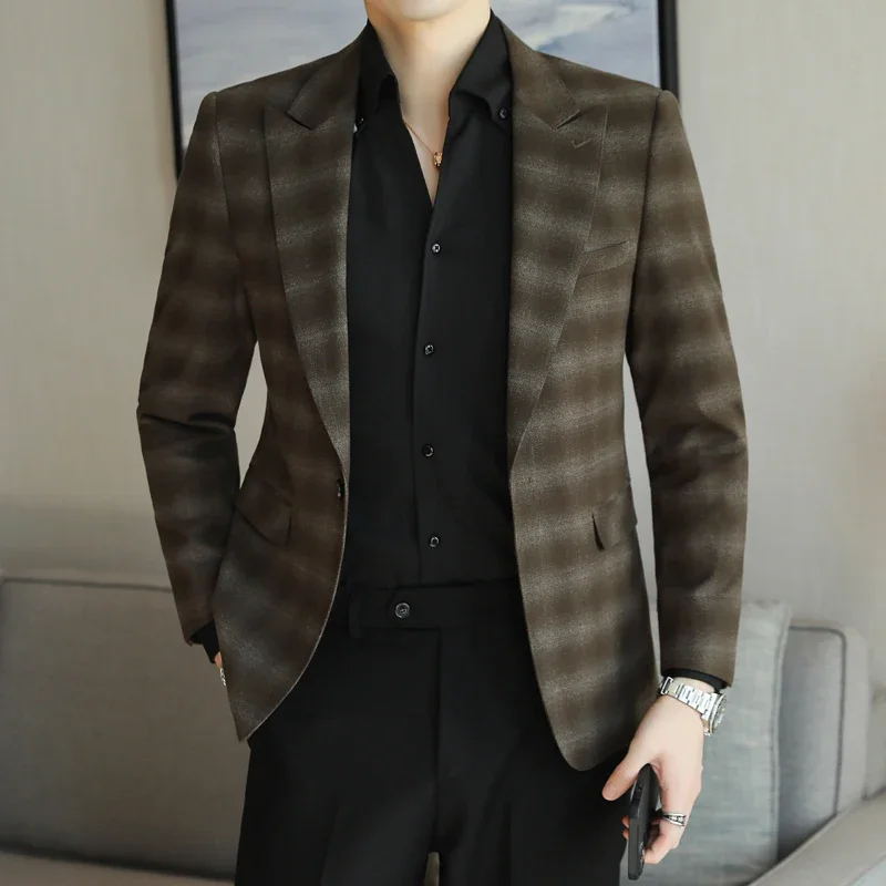 

High Quality Men's Slim Fit Checkered Casual Suit Stylish Handsome Trendy Boutique Single West Coat