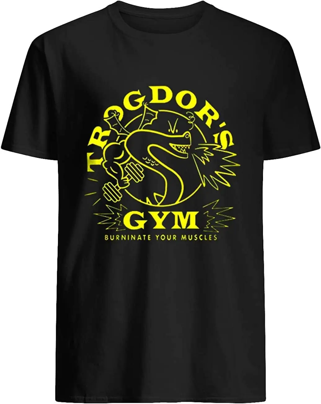 Trogdor's Gym Burninate Your Muscles Sports Pattern Retro Fashion Men's Black T-Shirt