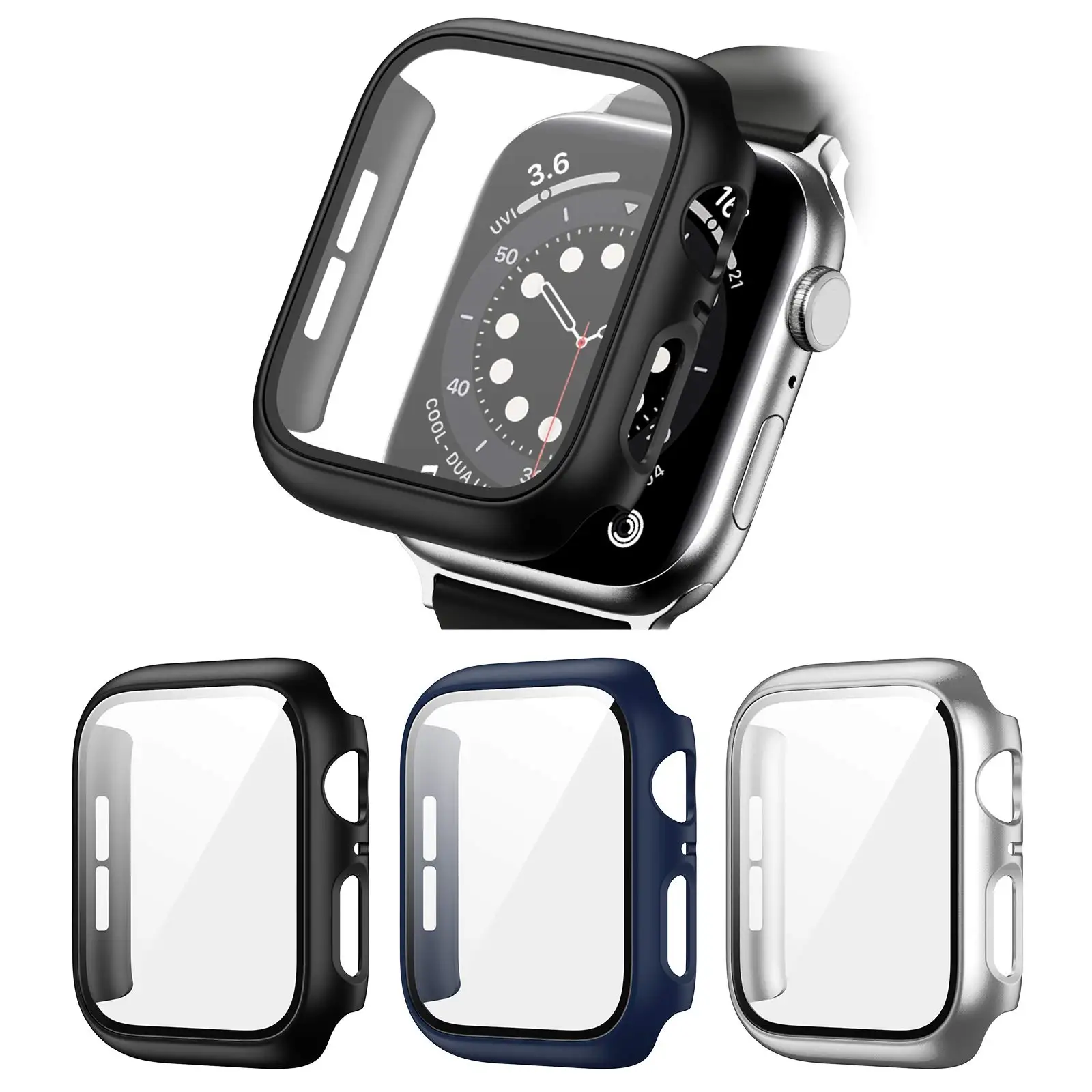 2Pcs Tempered Glass+cover For Apple Watch Case 45mm 41mm 44mm 40mm 42mm Screen Protector Iwatch serie 9 8 4 SE 7 5 6 Accessories image 3