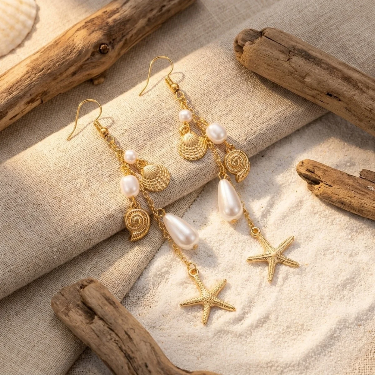 Ozean-Seestern-Ohrringe aus Acryl mit simulierten Perlenketten und Quasten für Damen, Sommer-Muschel-Seepferdchen-Schildkröten-Ohrringe, Schmuck – Detail 25