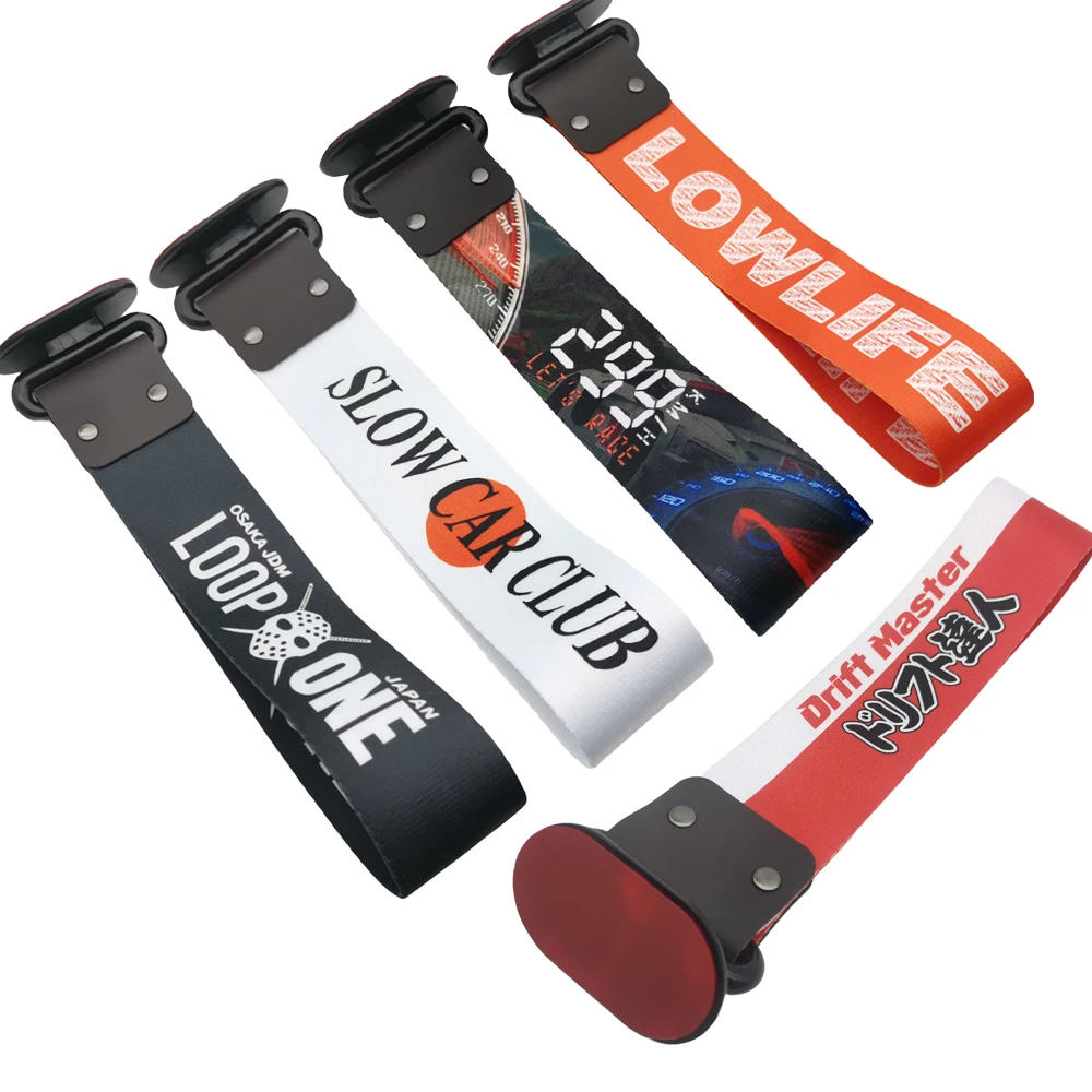 JDM Car Motorcycle Tow Strap Belt JDM Style Tow Rope Ribbon Trailer Ropes Bumper Universal Pasting Tow Strap Pendant Accessories