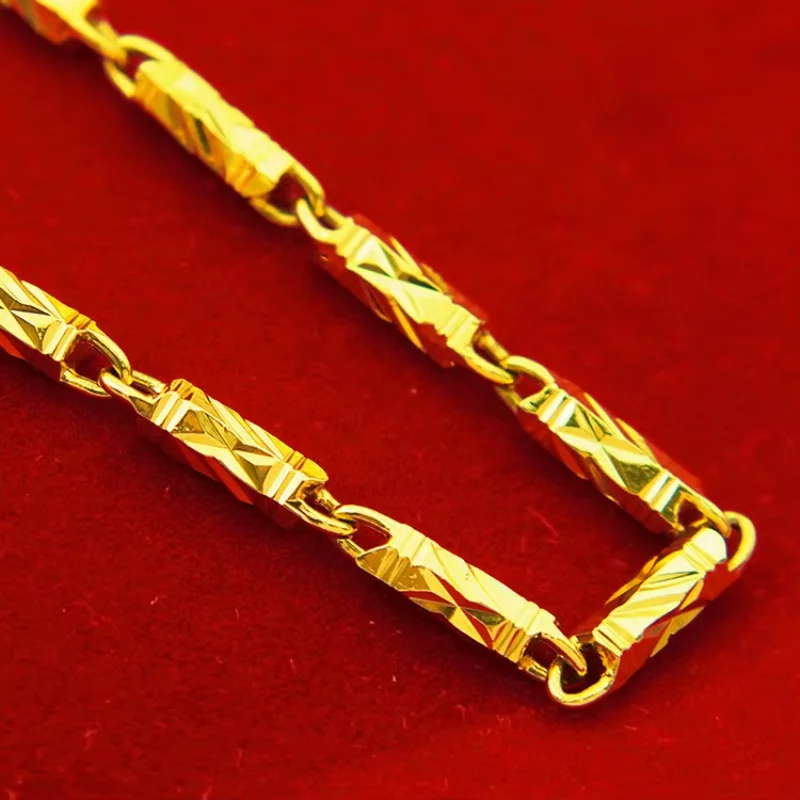 9999 Real Gold 24K Men's 5mm Hexagonal Chain Color Retaining Bamboo Necklace Necklace