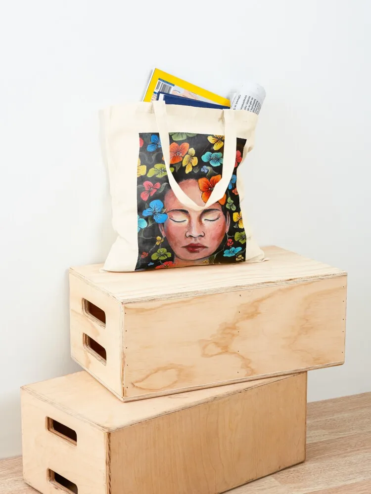 Eyes Closed, Flowers Bloom Tote Bag woman shopping bag custom tote bag Gift bags Women's shopping