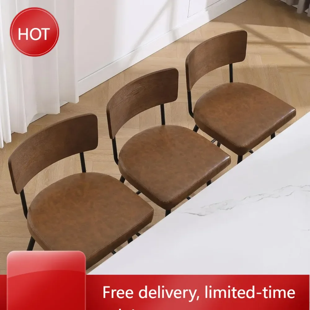 

BestsellerBestsellerBestsellerSet of 3 Counter Height Swivel Bar Stools: Upholstered Faux Leather with Wooden Backs and Metal Le