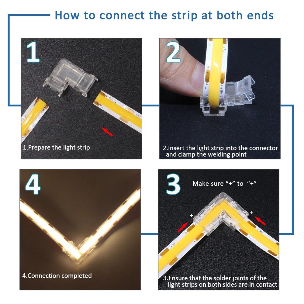 Bezlutowe złącze LED 2-pinowe 5 mm 8 mm 10 mm Strip to Strip Power Wire Jumper Connector Terminal do taśmy LED RGB CCT COB