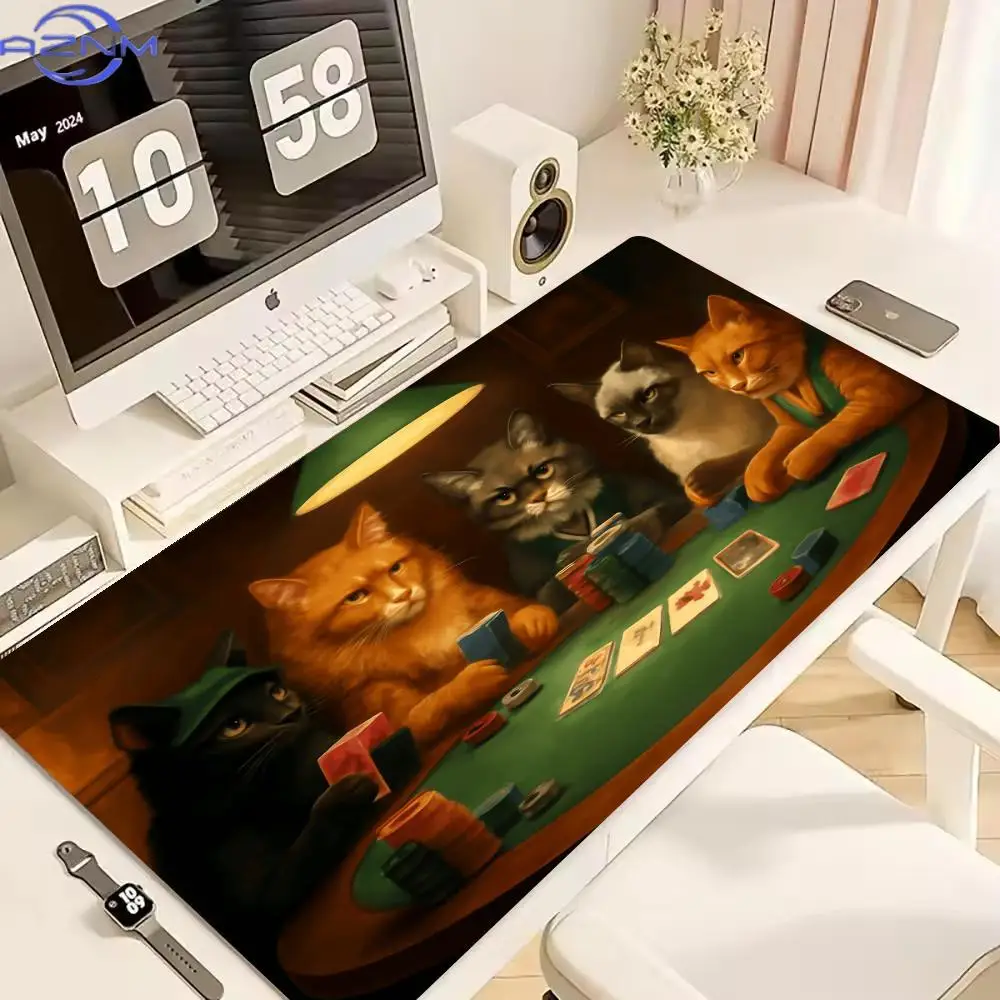 Magic Themed Cat Gaming Mouse Pad TCG Playmat with Stitched Edges Non-Slip Rubber Base Anime Desk Mat for MTG Office PCcm