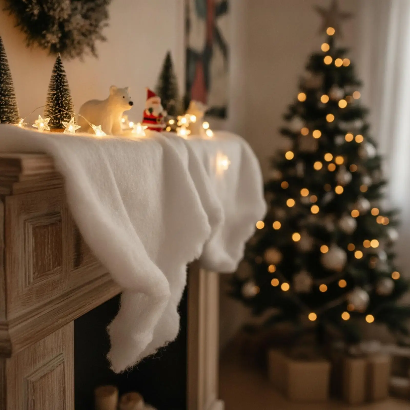 Snow White Winter Blanket Soft Polyester Decorative Mat for Holiday Scene Setup Tabletop Display and Christmas Tree Skirt