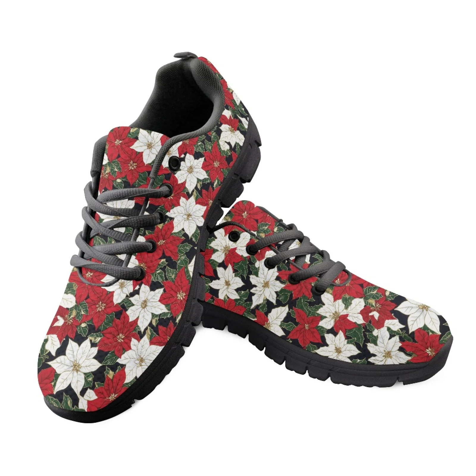 Coloranimal Poinsettia Men Lightweight Breathable Work Shoes for Nurses Standing All Day Durable Walking Shoe for Travel